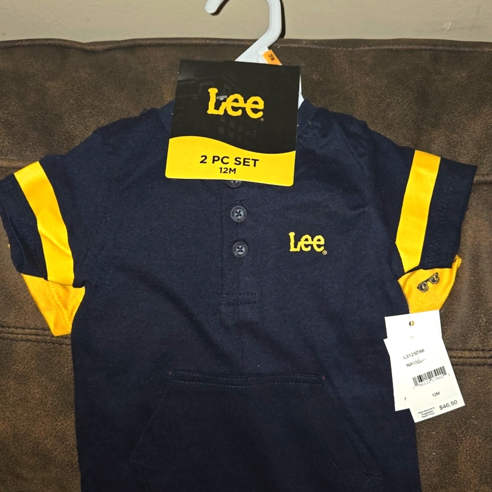 2 Piece Lee Button Up Romper Set in Blue & Yellow Size 12M ~ NWT